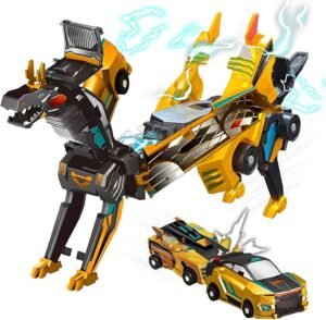 Collision Transforming Dinosaur Car Toy, 2 in 1Magnetic Cars Convert into Dinosaur Toys,Dino Robot Toy, Boys Toys, Children's birthday party gifts, Christmas Gift (blue and gold)