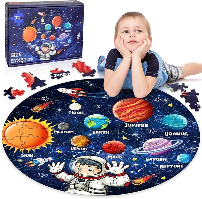 Solar System for Kids, 71 Piece Space Jigsaw Floor Puzzle for 3+ Year Olds, Giant Round Space Jigsaw Puzzles Boys Girls, Presents Jigsaw Puzzle Games, Kids Jigsaw Puzzles age 3-8, Solar System Toy. The Best Christmas Gifts for 3 Year Old Boys