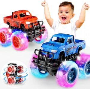 Monster Truck Toys for 2 3 4 Year Old Boys Gifts - Light Up Toy Cars for Boys Age 2 3 4 - Inertial Pull Back Cars Gifts for Toddler Kids Age 2-5 Presents (2 Pack). The Best Christmas Gifts for 3 Year Old Boys